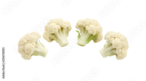 Four Cauliflower Florets Isolated on White Background.