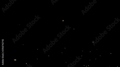 Golden confetti explosion and falling animation ovelay on black background