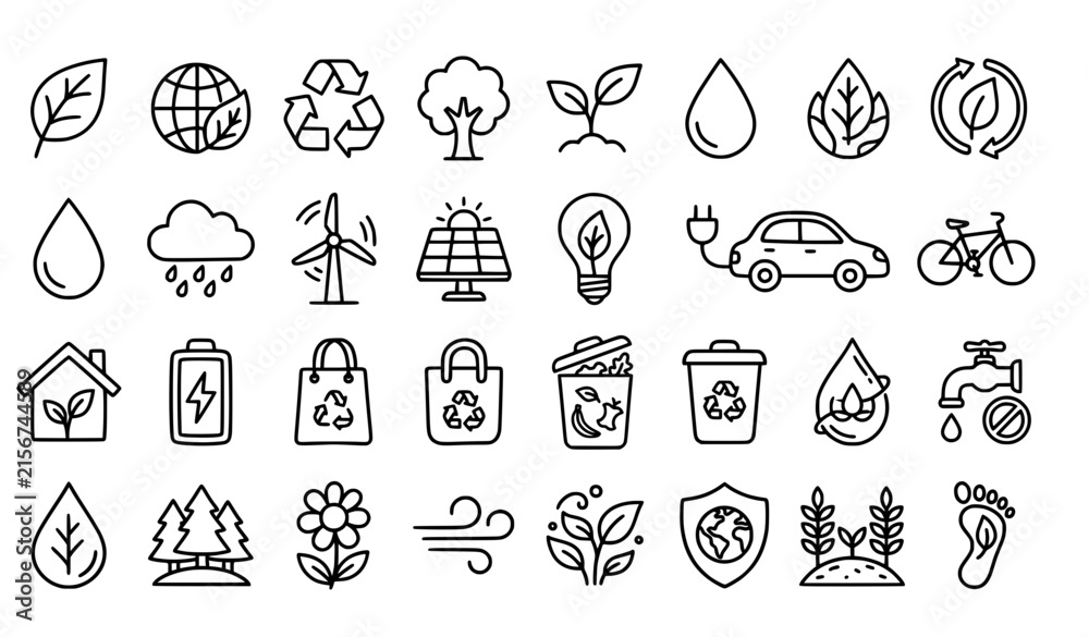 Obraz premium Environment Eco Doodle Stroke Icon Set Hand Drawn Sustainable Vector Collection