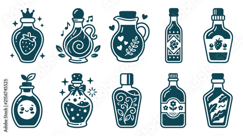 Enchanted potion bottles and magic vials.