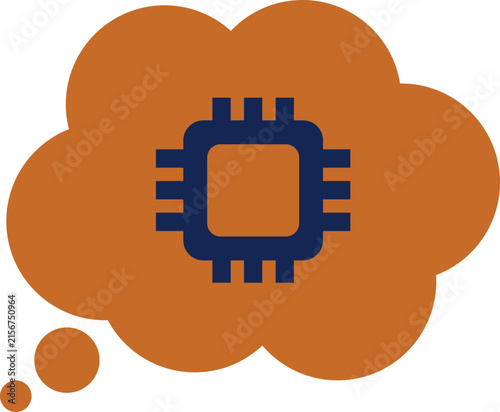 Computer chip icon inside a thought bubble vector illustration for technology concepts.