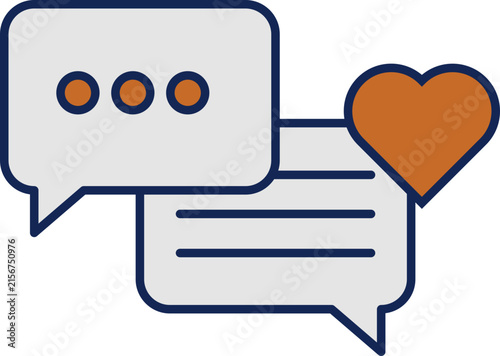 Speech bubbles with heart icon for customer feedback and social media communication concept