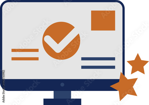 Computer monitor icon with checkmark and stars representing successful task completion