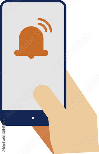 Hand holding smartphone with notification bell icon for mobile app alert and message update