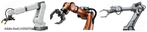 Foto Collection of modern industrial robotic arms in various designs, isolated on transparent background