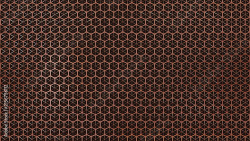 Fotografía Geometric copper hexagon mesh pattern background with metallic 3D texture and re