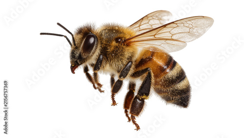 Foto Fuzzy honey bee with striped abdomen, isolated on transparent background