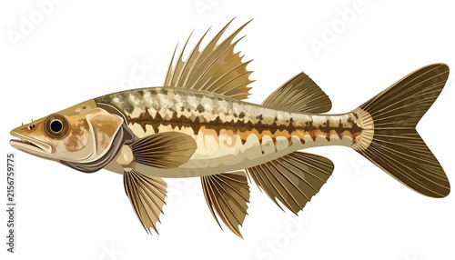 Freshwater largemouth bass fish swimming in clear water.