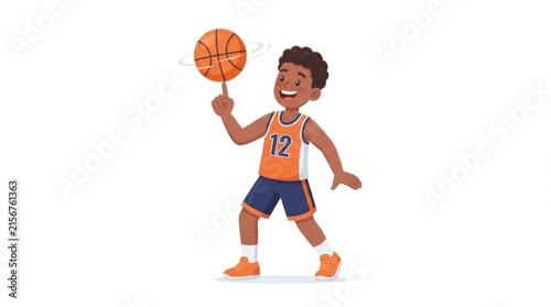 Cartoon basketball player in action with ball during game on a sunny day.