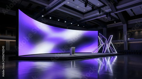 Modern stage with futuristic light sculpture