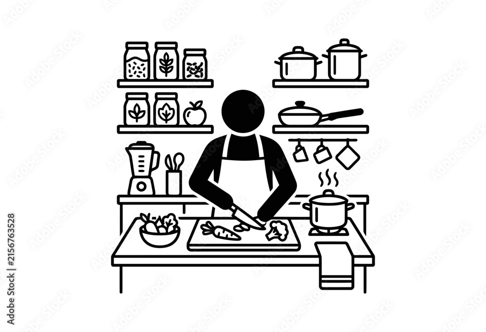 Fototapeta premium Person Cooking in Kitchen Vector Icon