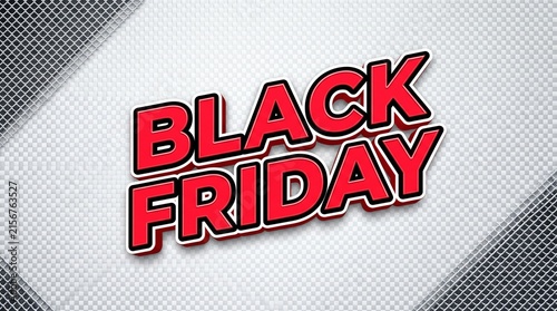 Black Friday 3D red text with white outline on a diagonal checkered pattern background