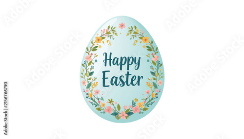 Decorative Pastel Easter Egg with Floral Pattern and Happy Easter Greeting for Spring Holiday Celebration on transparent background