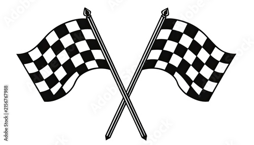 Crossed Black and White Checkered Racing Flags for Motorsport Competition and Victory Celebration on transparent background