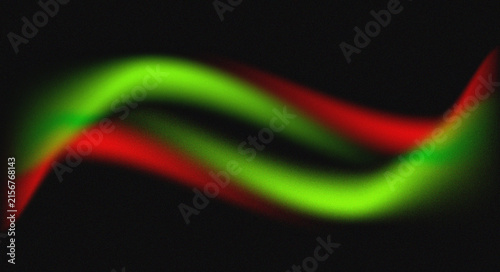 Abstract Red Green Neon Wave with Glowing Grain Texture, Vibrant Dual Color Light Flow with Soft Motion Blur, Futuristic Color Stream with Atmospheric Glow and Fine Grain