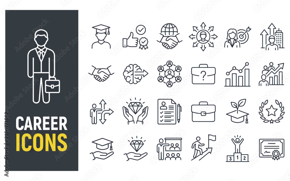 Fototapeta premium Career icons vector set editable stroke. job, success, education, business, and opportunity symbol.