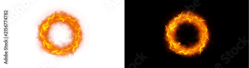PNG image of Intense circular inferno burning with bright orange flames and glowing sparks in a circular ring design on transparent background