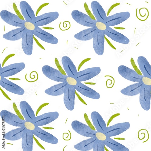 Quadro su tela Blue floral pattern, seamless pattern, allure pattern, wallpaper design for fashion, textile, background