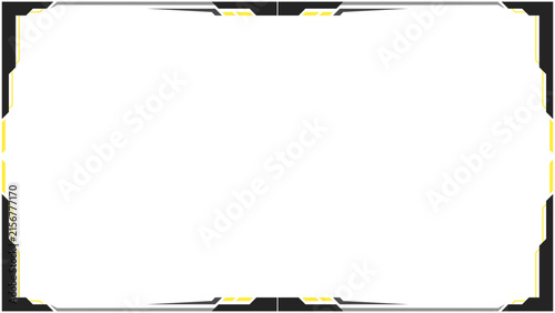 Futuristic High Tech Cyberpunk Frame Border for Gaming UI and Sci-Fi Digital Interface Design with Yellow and Black Metallic Accents on White Background