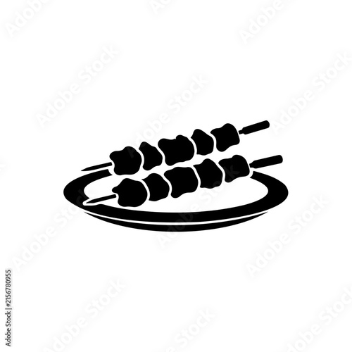 Two chicken sticks on plater silhouette icon vector flat design