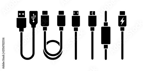 Assorted usb cables and chargers flat design icons
