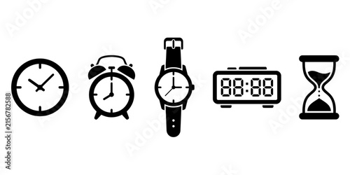 фотографія Five different timekeeping device icons in black and white