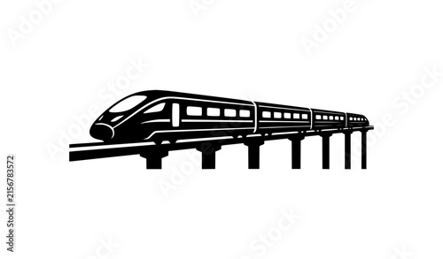 Konstfotografi High Speed Train on Elevated Track Silhouette Vector Icon for Railway Transporta