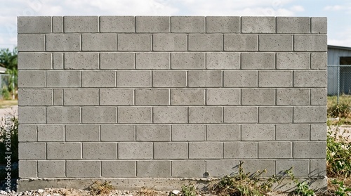 Gray concrete masonry wall. Textured cinder block surface for construction background.