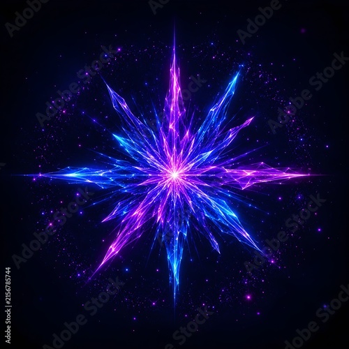 Square Crystalline Neon Fireworks Starburst Graphic for Festival Announcement
