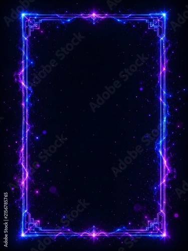 Vertical VIP Ticket Template with Neon Electric Blue Fireworks Border Background