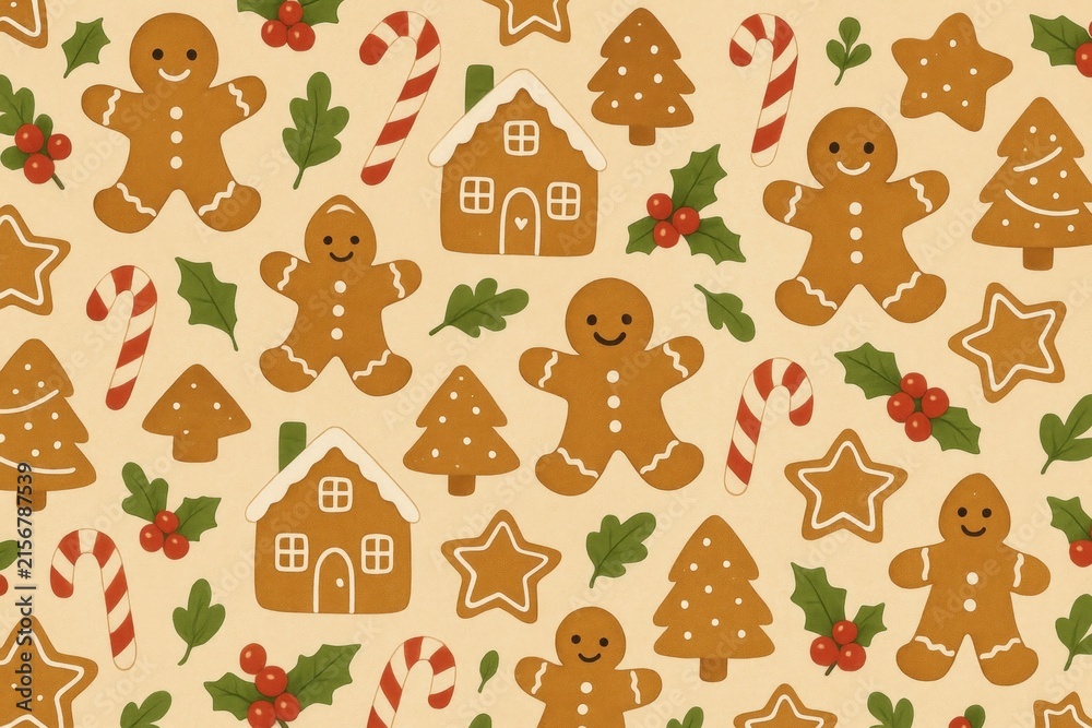 Fototapeta premium Festive gingerbread holiday wallpaper.