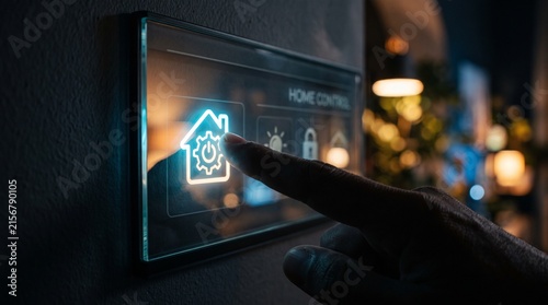 Smart Home Control Panel with Finger Touching Digital Automation Interface