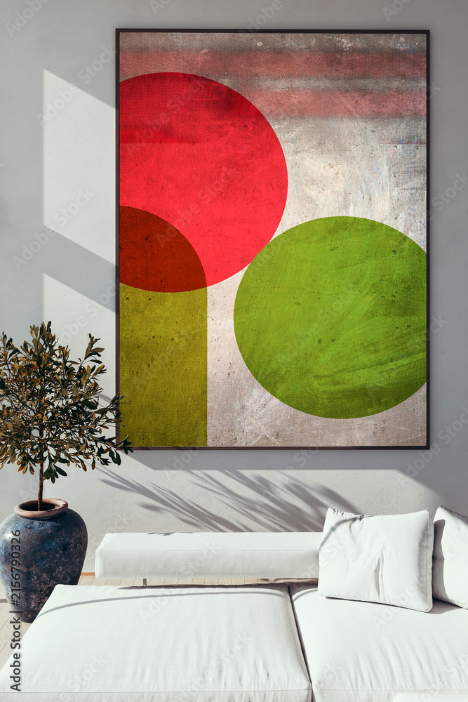 Fototapeta premium 3D render, illustration Fan Ventilation Large Luxury modern living room interior, brutalist architecture realistic lighting, Graphic Overlay wide angle, contemporary furniture, clean lines, minimal