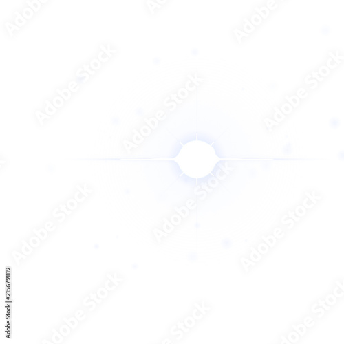 Light blue circular with a central glowing starburst and scattered white light dots circle