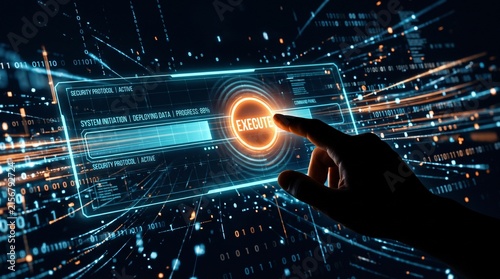 Cybersecurity System Interface with Execute Button and Digital Data Network
