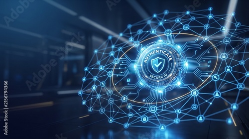 Digital authentication and cybersecurity concept with secure identity verification network