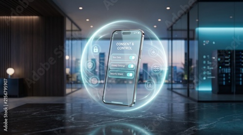Smartphone with consent and privacy controls protected by digital security shield