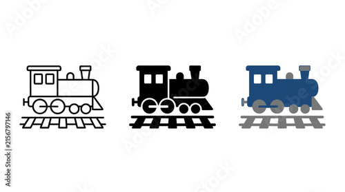 Obraz na płótnie Retro steam locomotive train icon set featuring line art, solid, and colorful fl