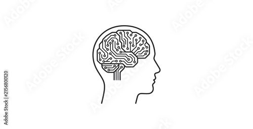 Human Head Circuit Brain Vector Illustration