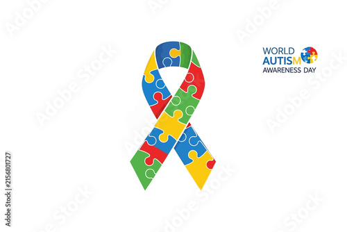 World Autism Awareness Day Puzzle Ribbon Vector
