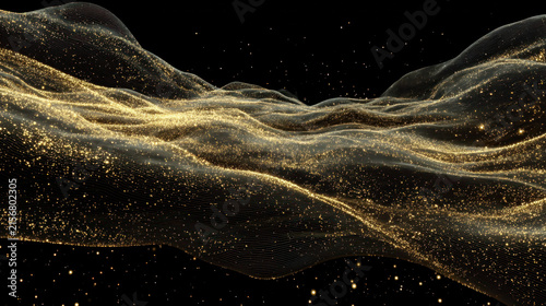 Abstract Wavelike Formation of Gold Particles and Sand, Luxury Golden Texture and Fluid Organic Background