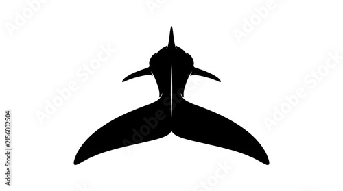 Black silhouette of a diving whale tail. Great for marine biology, ocean conservation, nautical themes, and sea life illustrations.