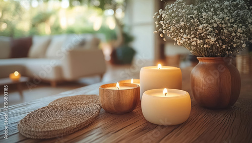 Beautiful Wooden rustic aroma set in room with sticks and candles