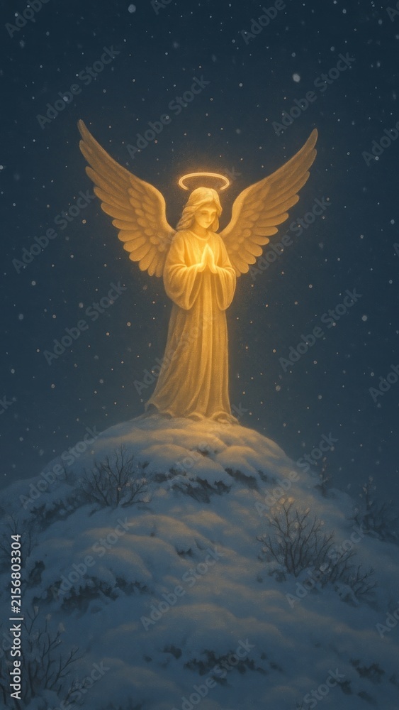 Naklejka premium Serene angel glowing snow night mobile wallpaper