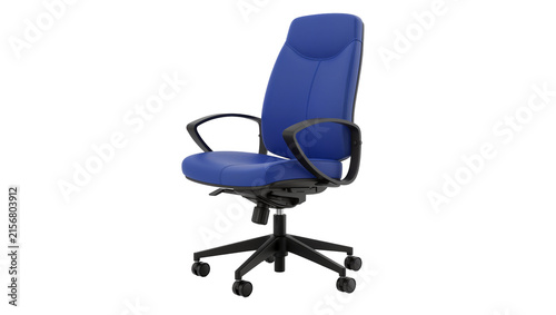Konstfotografi Ergonomic blue leather office chair with black base and wheels, isolated on tran