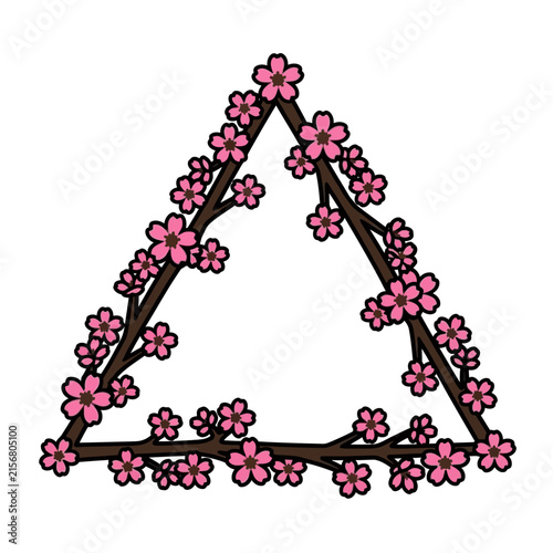 Triangular cherry blossom branch frame for spring floral graphic designs