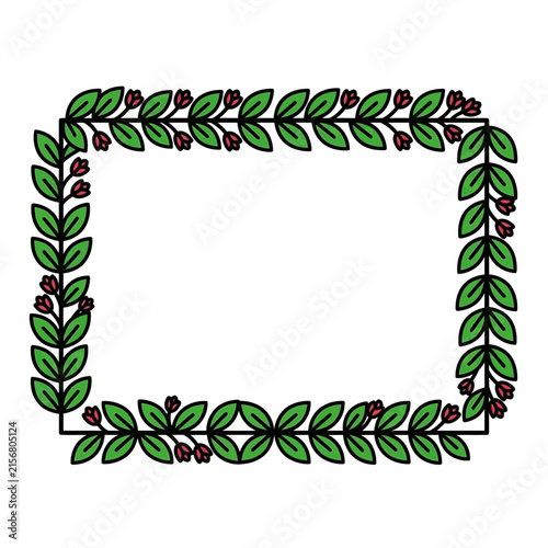 Rectangular floral border frame with green leaves and small red flowers