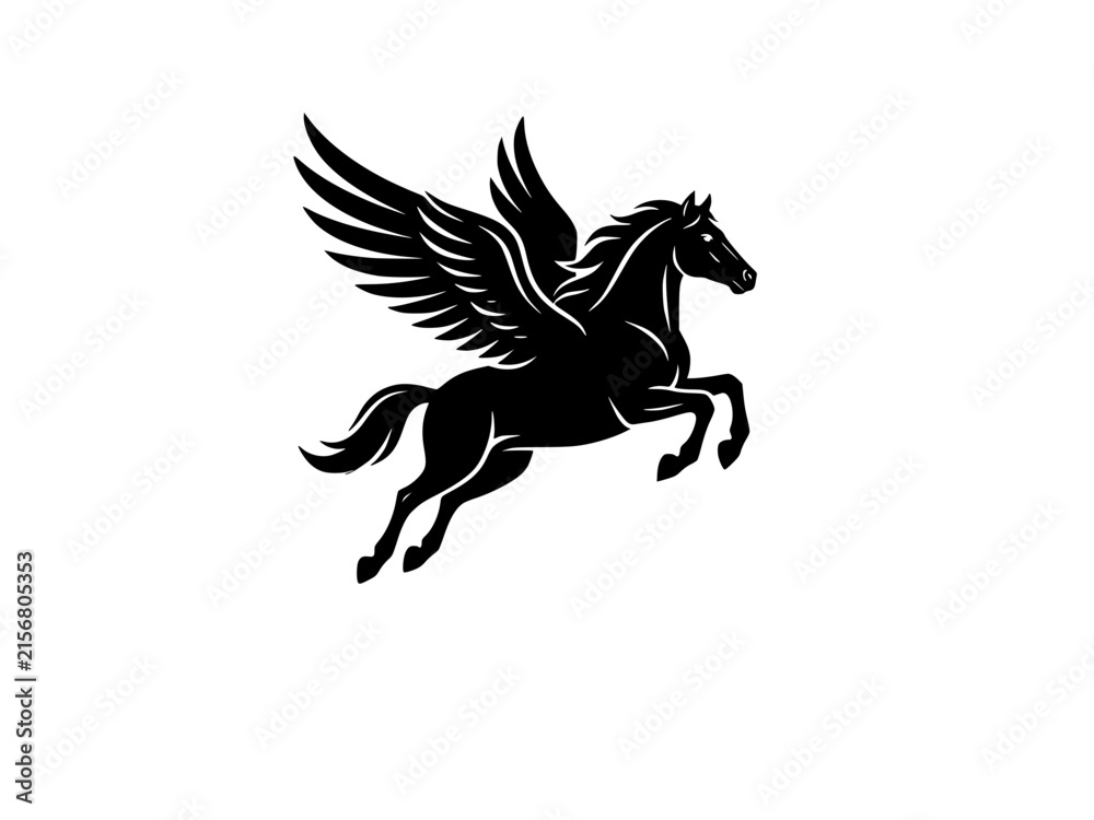 Fototapeta premium Flying Pegasus Winged Horse Silhouette Sticker Vector. 