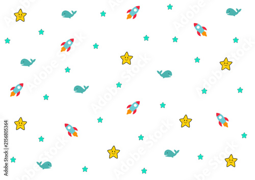 Kids whale rocket and stars pattern background