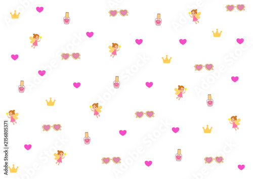 Girly fairy hearts glasses and nail polish pattern background